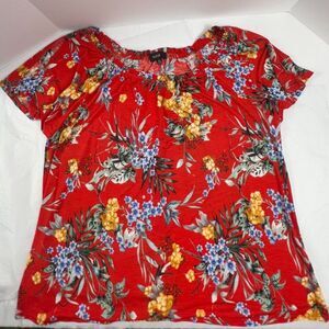 Naïf Floral Short Sleeve Round Neck Split Sleeve Blouse Red Plus Size 2X EUC